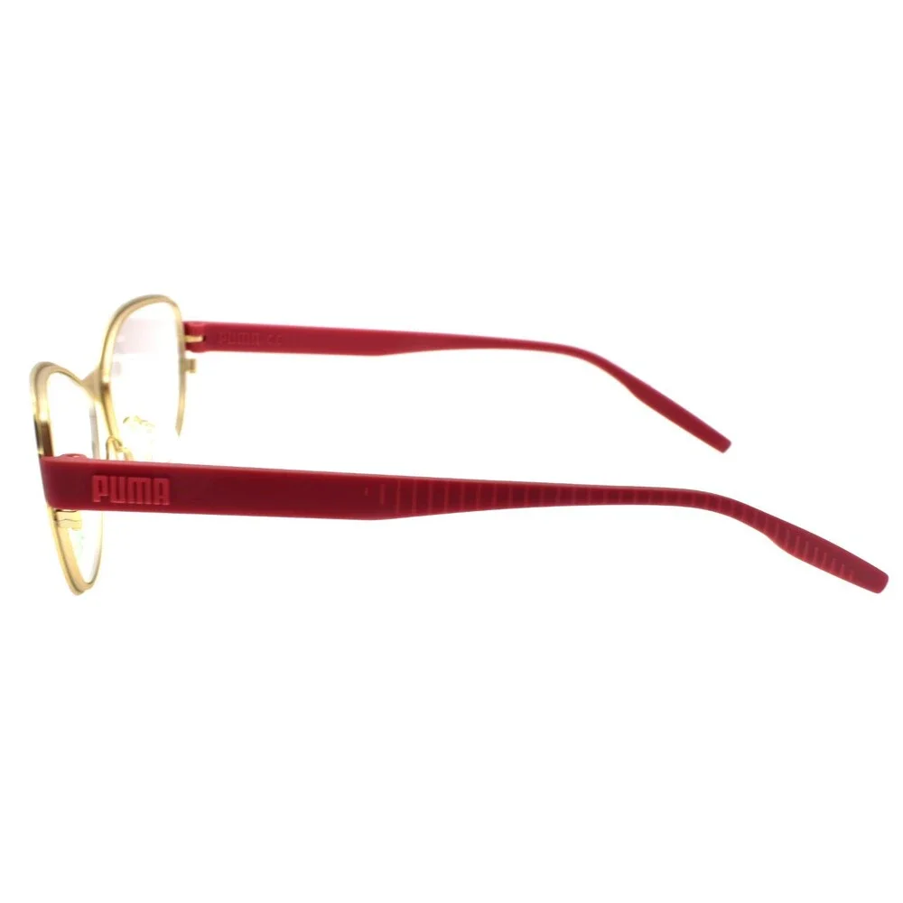 PUMA PU0292O 002 Women's Eyeglasses Frames Cat Eye 57-14-145 Gold / Red